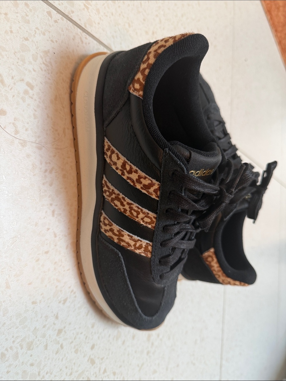 adidas retro comfort Black Sneakers with Leopard Print Stripes (sz8) - Picture 3 of 12
